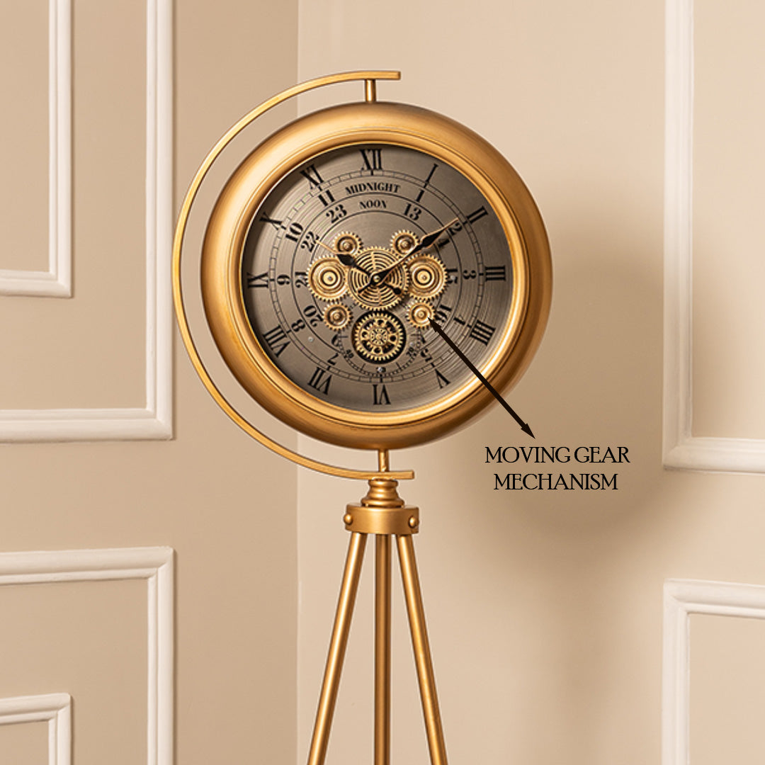 Milestone Marker Tripod Base Luxury Designer Floor Clock With Moving Gear Mechanism Buy Floor Clock Online (Steel Body)
