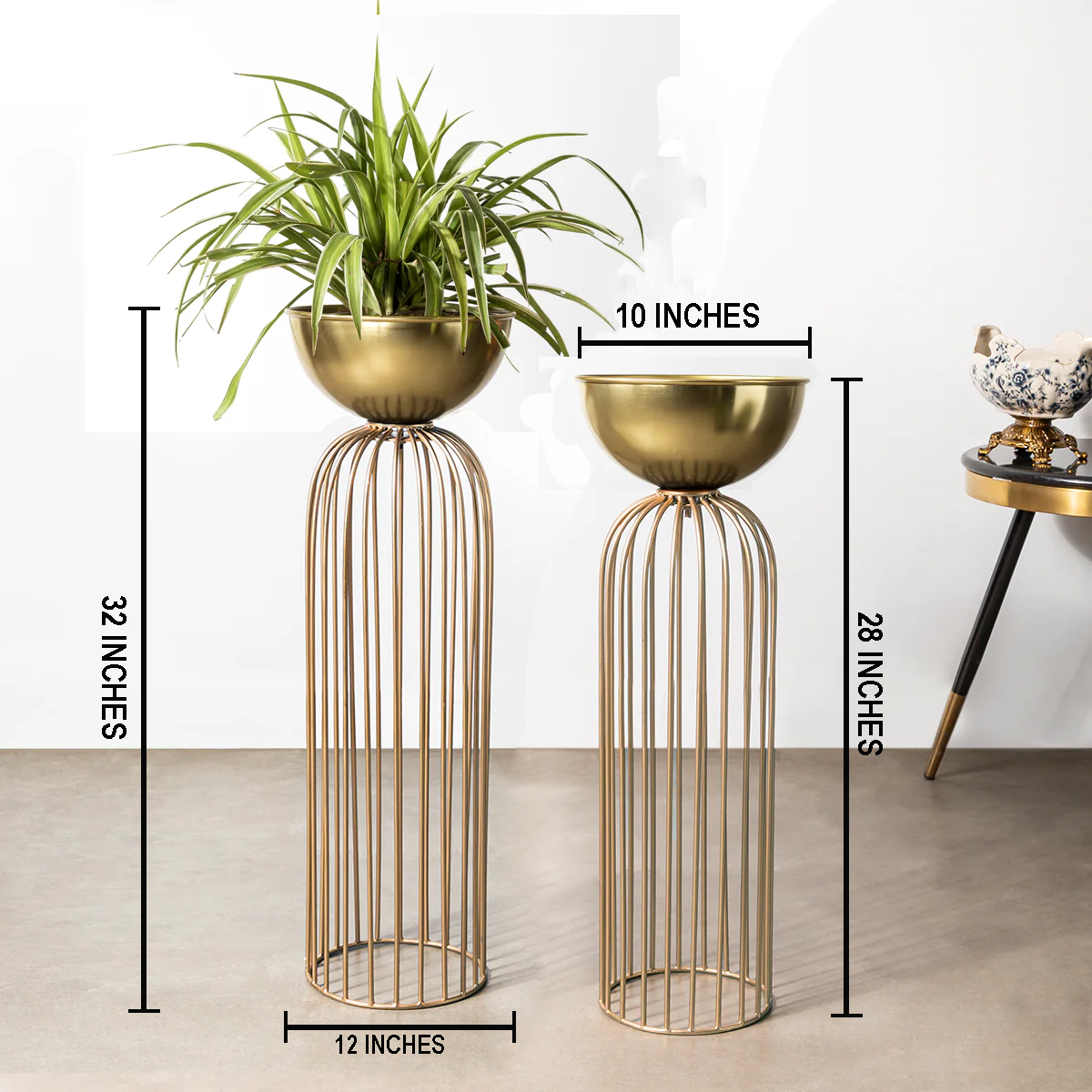 Urban Zen Planter (Gold Stand & Gold Pot) - Pair