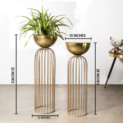 Urban Zen Planter (Gold Stand & Gold Pot) - Pair