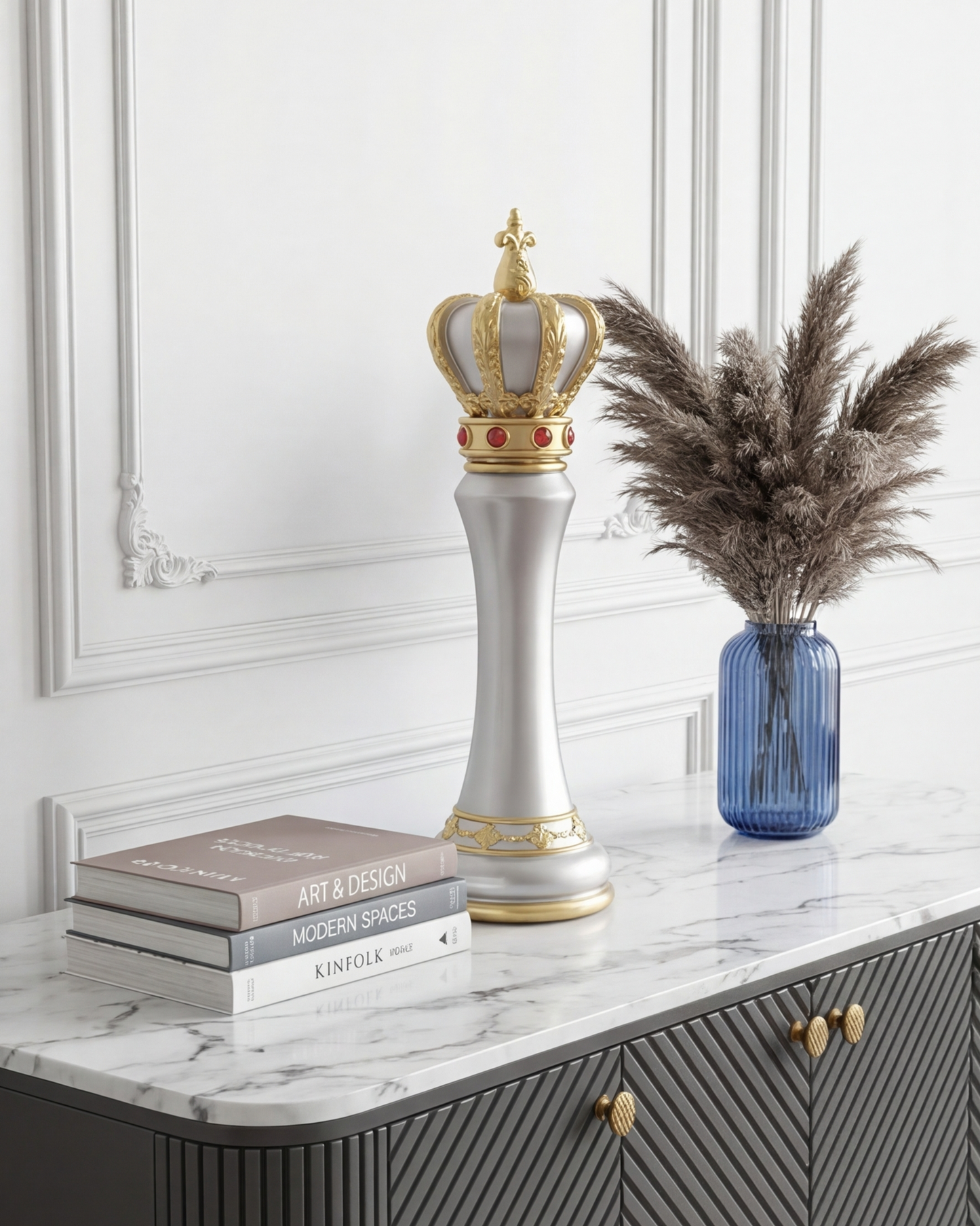 Imperial Crown Decorative Chess King - Grey