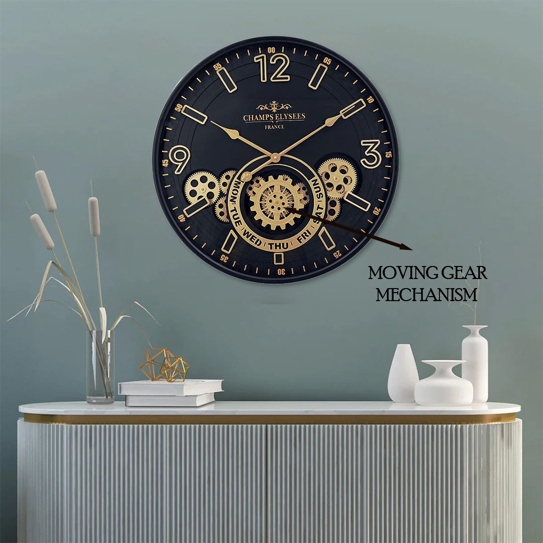 Tick Tock Tech Luxury Designer Wall clocks for the Home With Moving Gear Mechanism Buy Wall Clock Online (Steel Body)