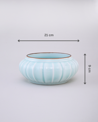Scalloped Celadon Glaze Decorative Urli Bowl