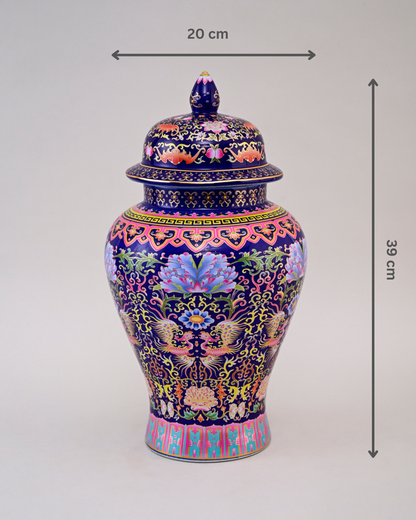 Cloisonné phoenix Temple Jar With Lid - Blue - 39 cm