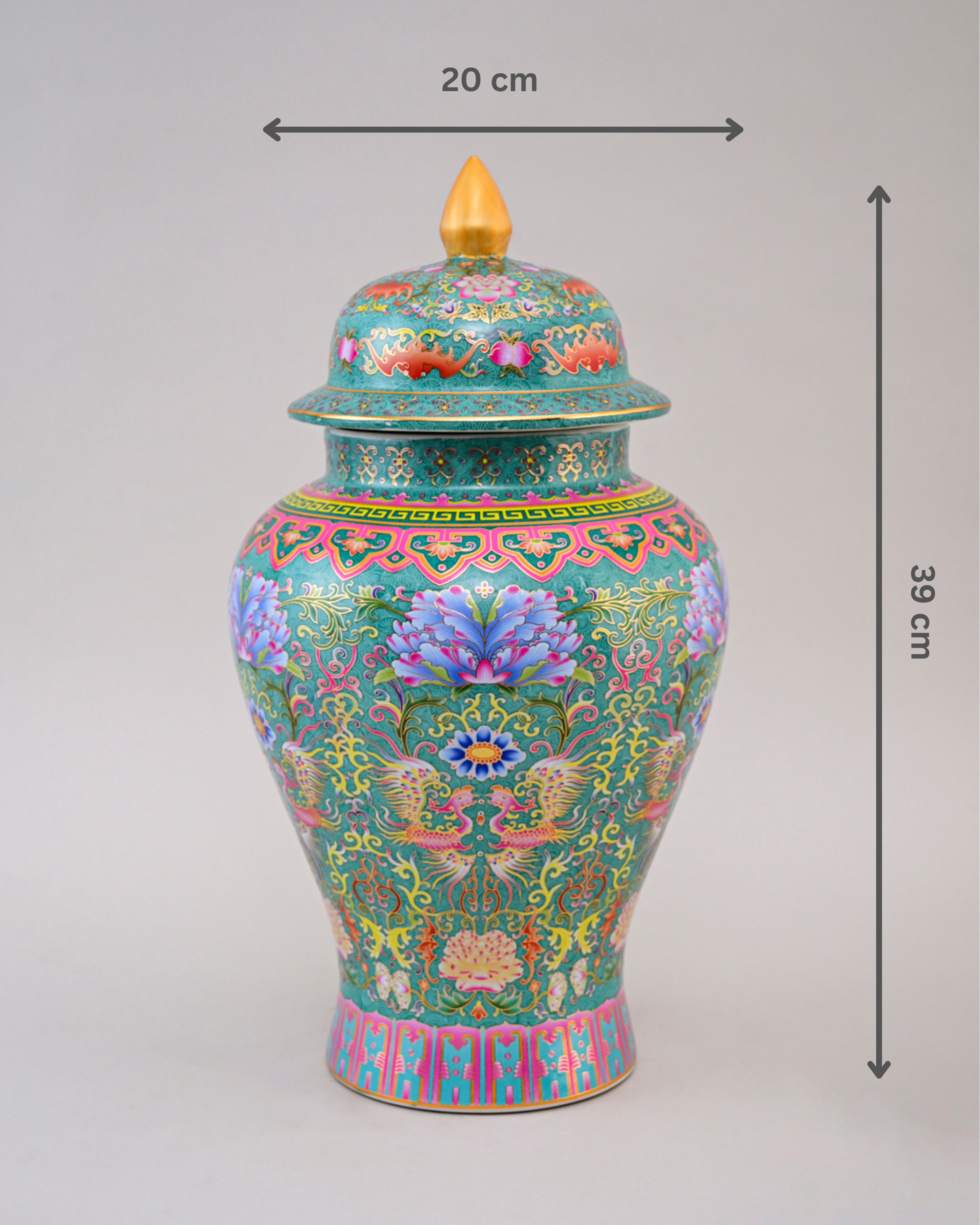 Cloisonné phoenix Temple Jar With Lid - Green - 39 cm