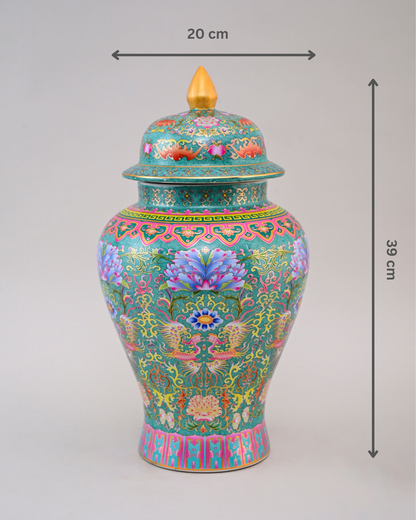Cloisonné phoenix Temple Jar With Lid - Green - 39 cm