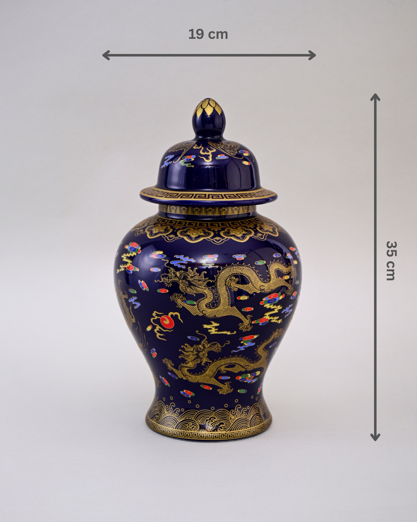Golden Imperial Dragon Temple Jar - Midnight Blue - 35 cm
