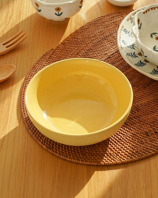 Woodgrain Pattern Serving Bowl - Yellow