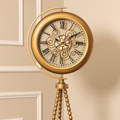 Golden Meridian Tripod Base Luxury Designer Standing Clock With Moving Gear Mechanism Buy Floor Clock Online - Ribbed (Steel Body)