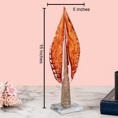 Verdant Oasis Handblown Glass Leaf Showpiece and Home Decoration Items - (Red) (Big)