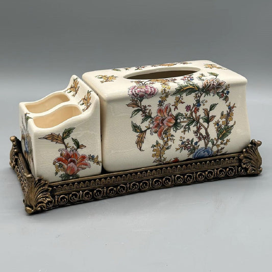 Vintage Floral Elegance Tissue Holder & Remote Organizer
