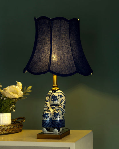 Blue Ceramic Figurine Table Lamp