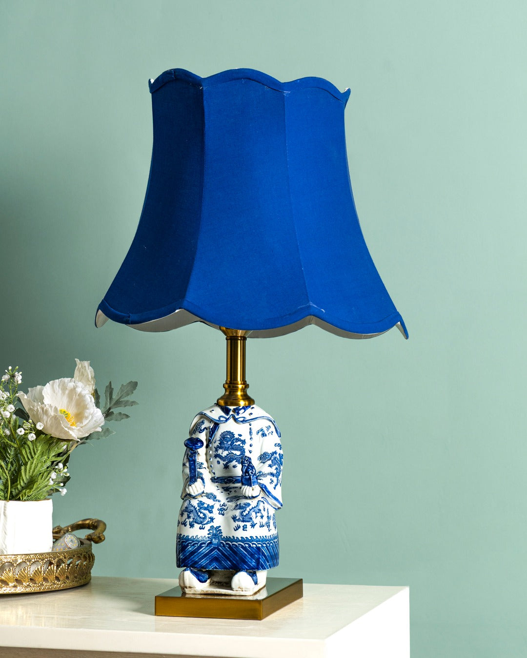 Blue Ceramic Figurine Table Lamp