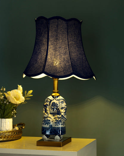 Blue Ceramic Figurine Table Lamp