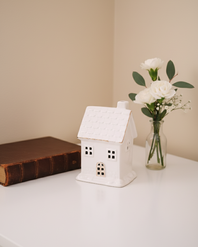 White Serenity Cottage Tealight Holder & Sculpture