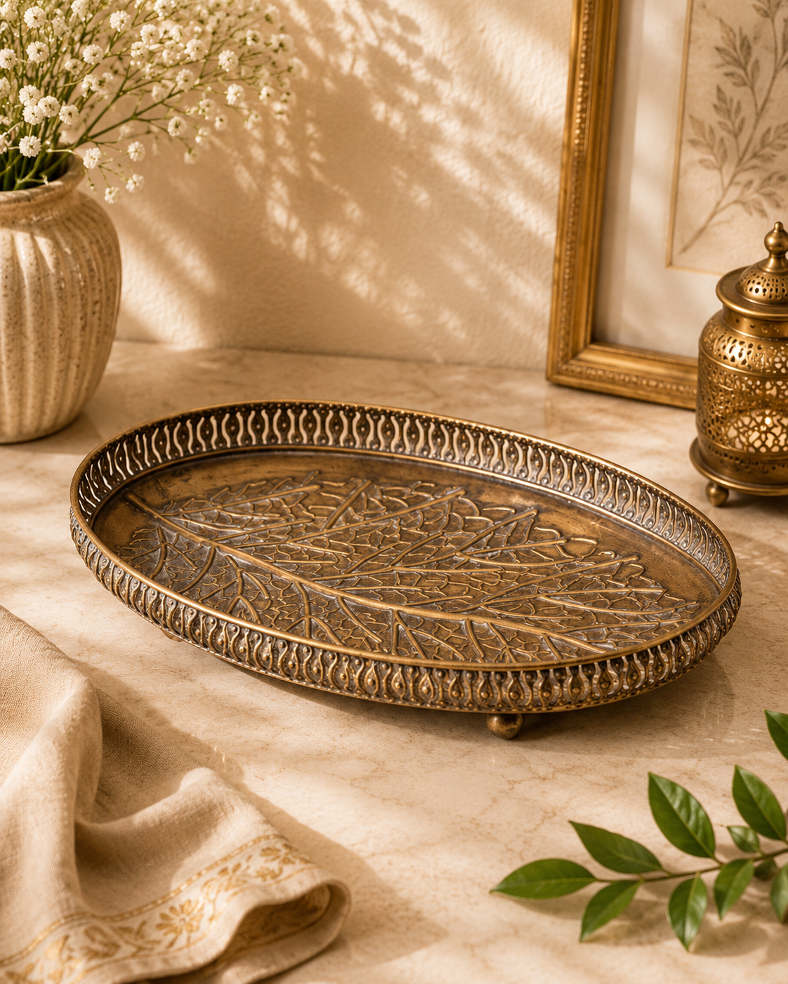 Vintage Birch Leaf Serving Tray - Large