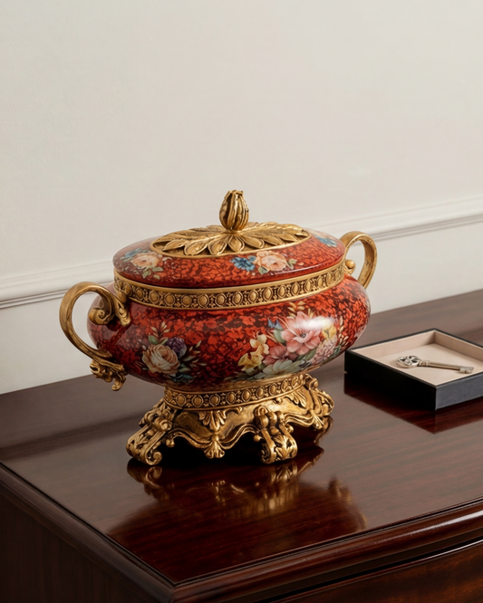 Crimson Blossom Heritage Decorative Bowl With Lid