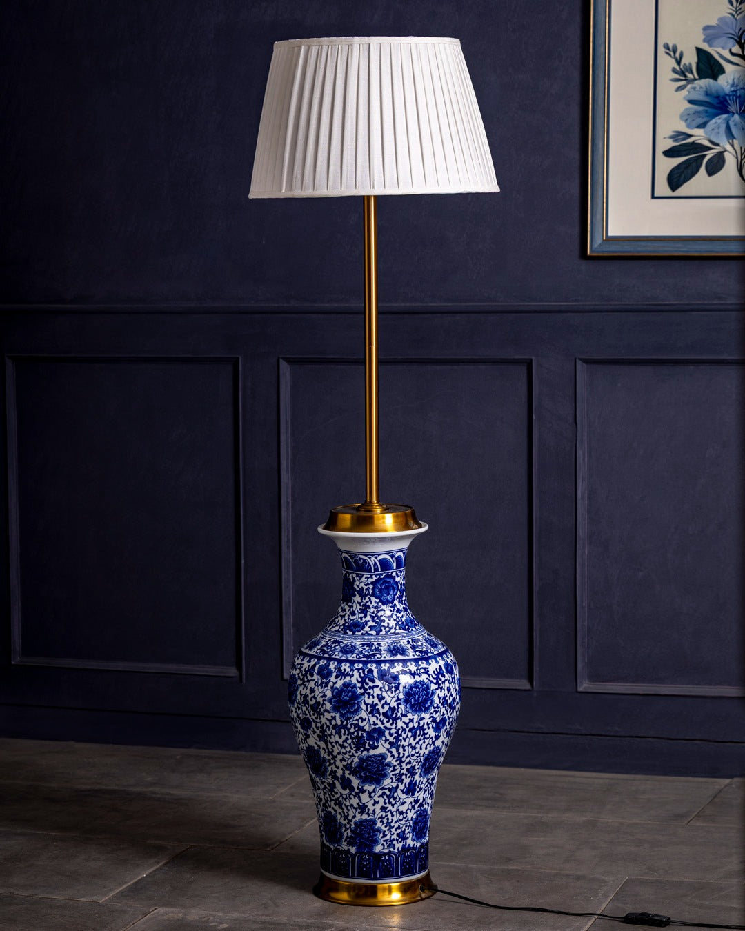 Oriental Indigo Floral Floor Lamp