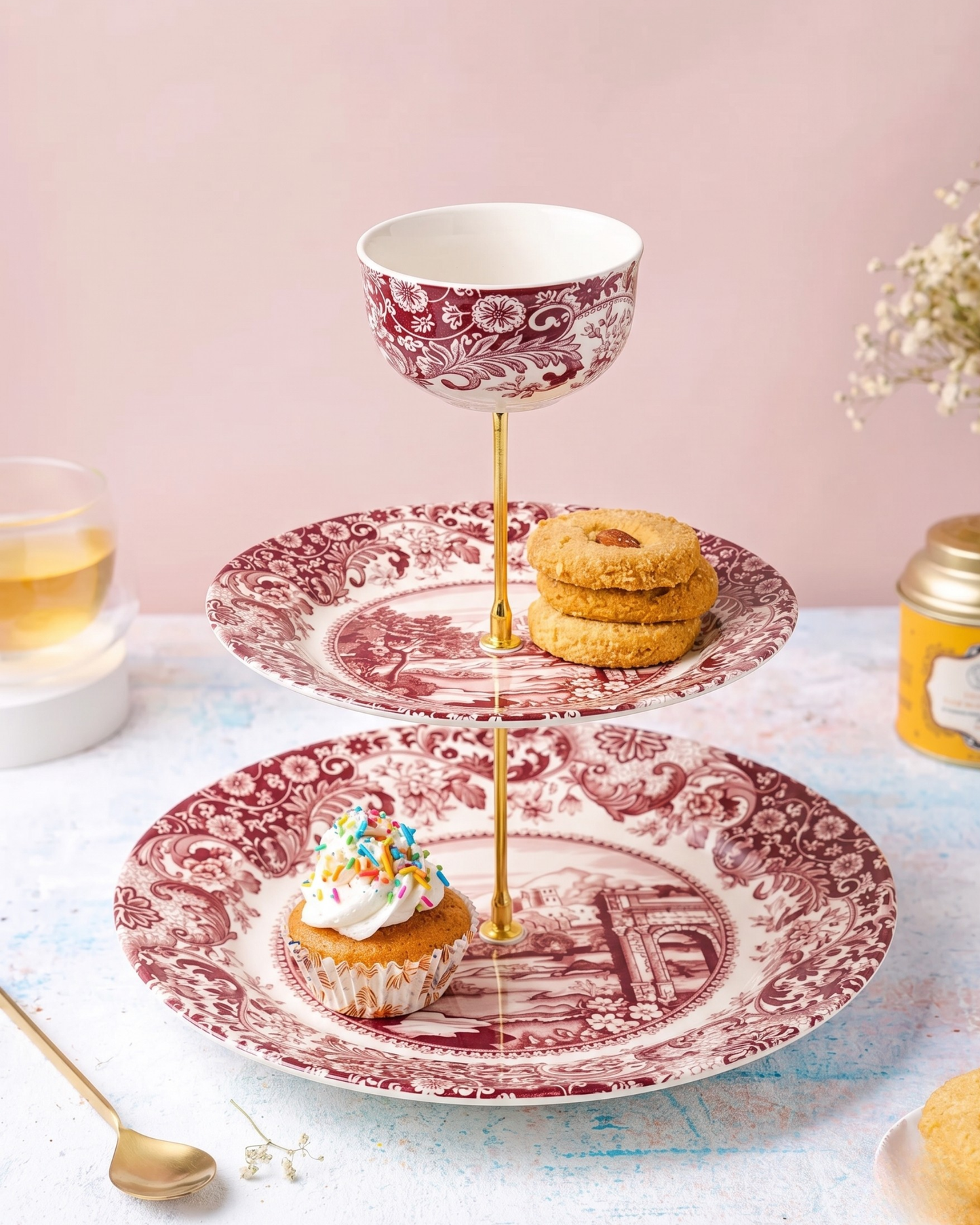 Roman Pink 2-Tier Cake Stand