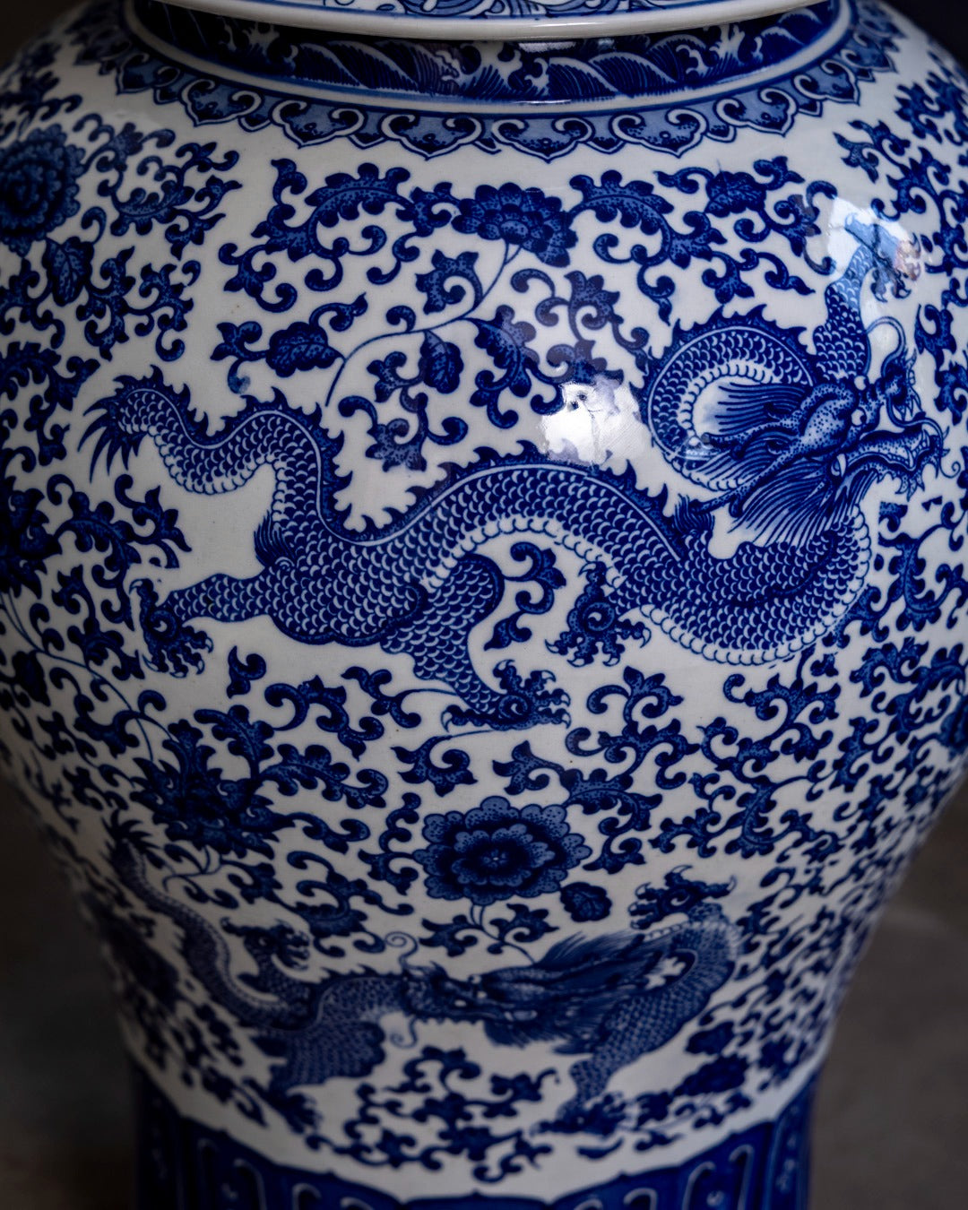 Dragon Motif Temple Jar Floor Lamp