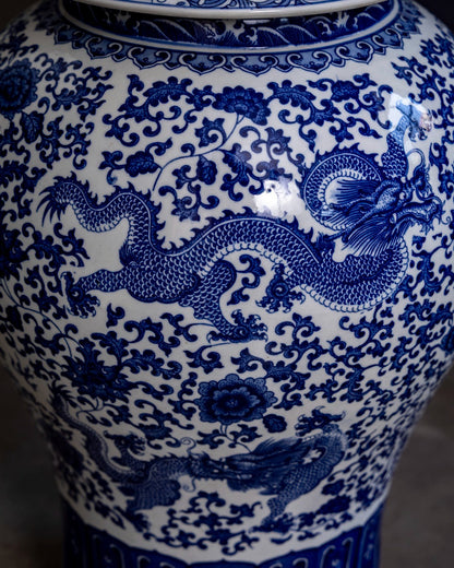 Dragon Motif Temple Jar Floor Lamp
