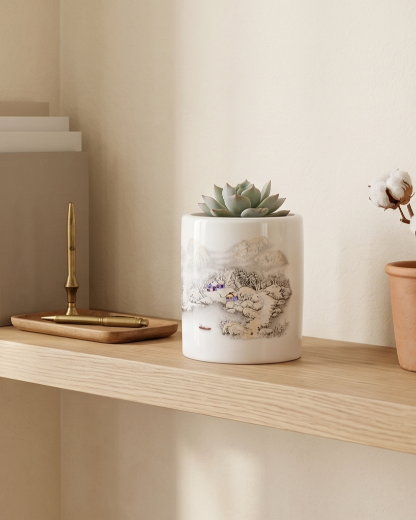 Winter Serenity Ceramic Planter
