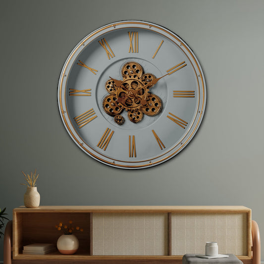 Second Sight Luxury Designer Wall Clock Online With Moving Gear Mechanism Buy Wall Clock Online - Gray