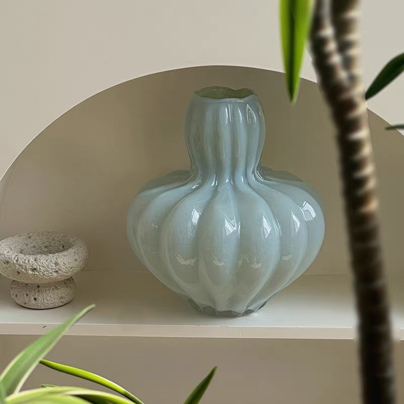Aqua Blossom Glow Handblown Glass Decorative Vases and Showpieces