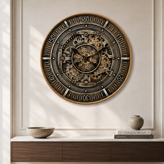 Maison Hour Luxury Designer Wall Clocks for the Home With Moving Gear Mechanism Buy Wall Clock Online (Steel Body)