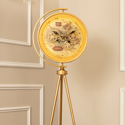 Timeless Tradition Tripod Base Luxury Designer Floor Clock With Moving Gear Mechanism (Steel Body) (With Light & Remote)