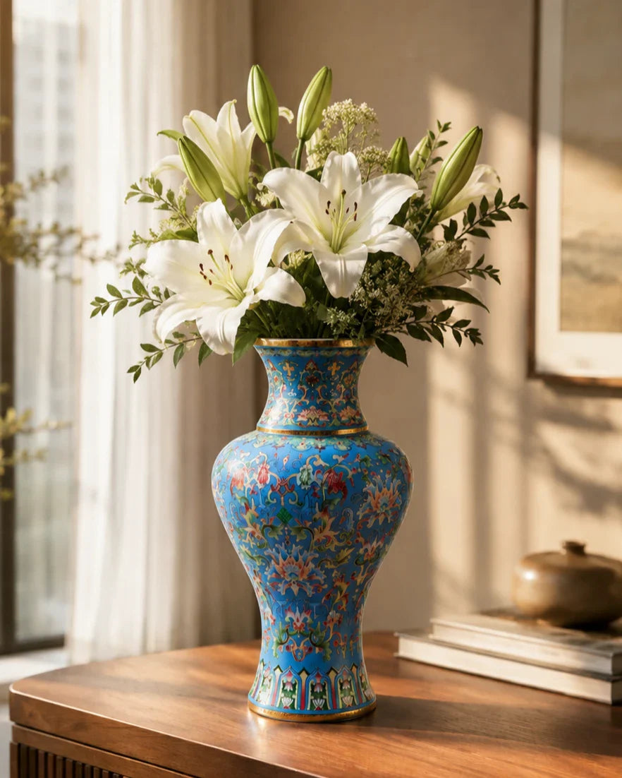 Majestic Enamel Cloisonne Flower Vase - Sky Blue