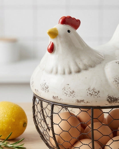 Rooster Egg Basket - White