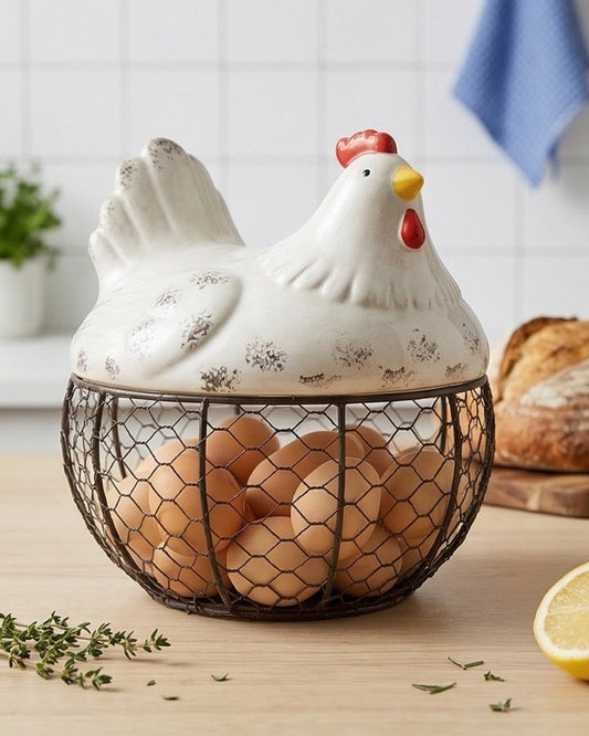 Rooster Egg Basket - White