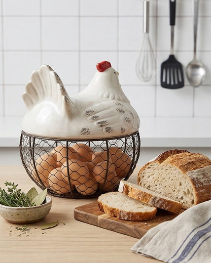 Rooster Egg Basket - White