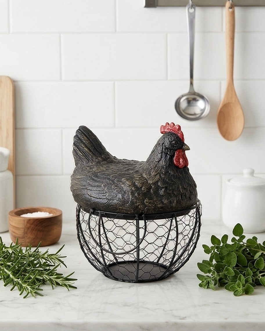 Rooster Egg Basket - Black