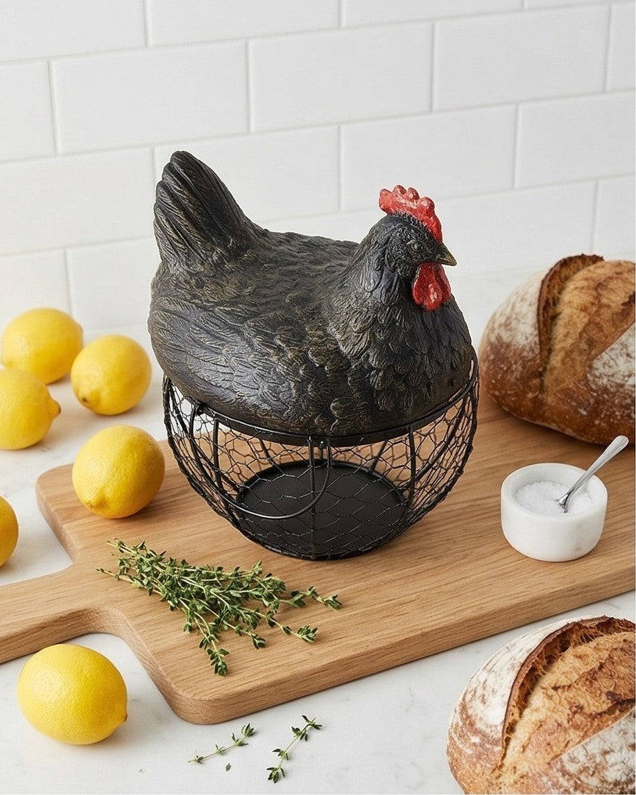 Rooster Egg Basket - Black