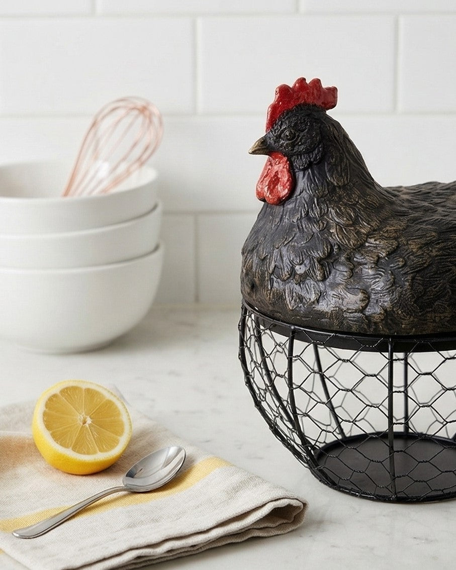 Rooster Egg Basket - Black