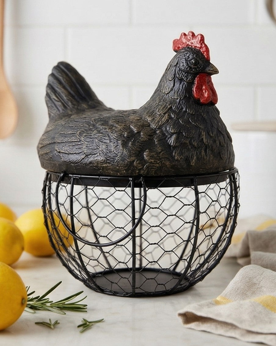 Rooster Egg Basket - Black