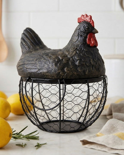 Rooster Egg Basket - Black