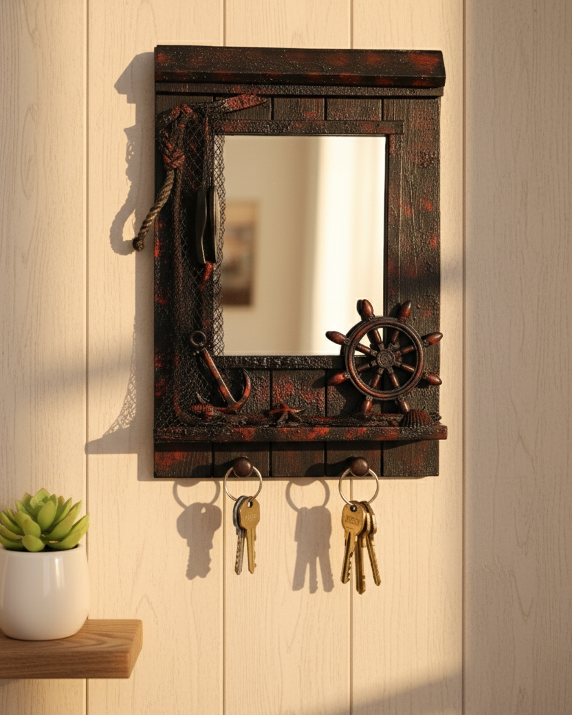 Nautical Charm Mirror Key Holder
