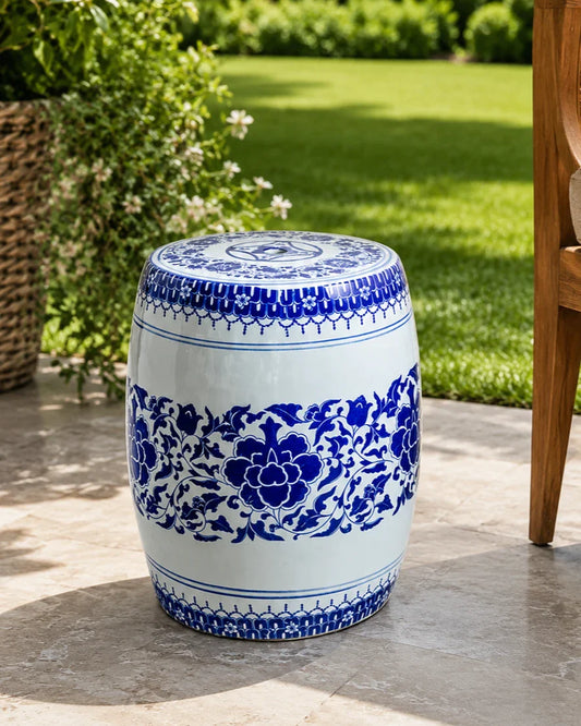 Royal Indigo Floral Garden Stool