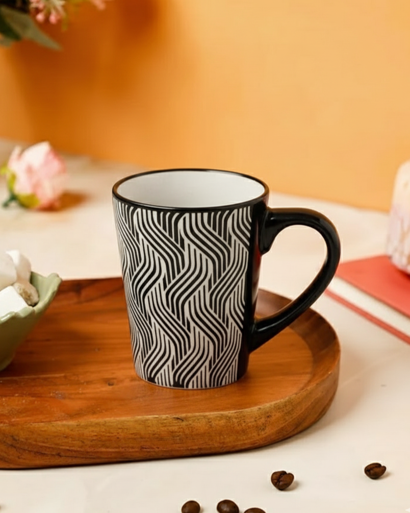 Serene Wave Ceramic Coffee Mug - Set Of 4