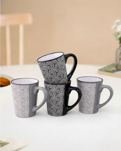 Hexa Pattern Ceramic Coffee Mug - Set Of 4