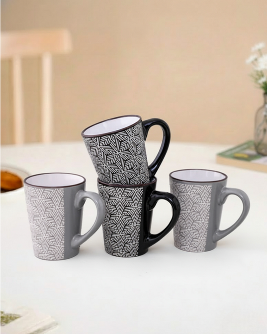 Hexa Pattern Ceramic Coffee Mug - Set Of 4