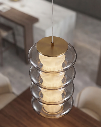Ripple Glass Tower Pendant Light - Smoke