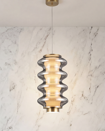Ripple Glass Tower Pendant Light - Smoke