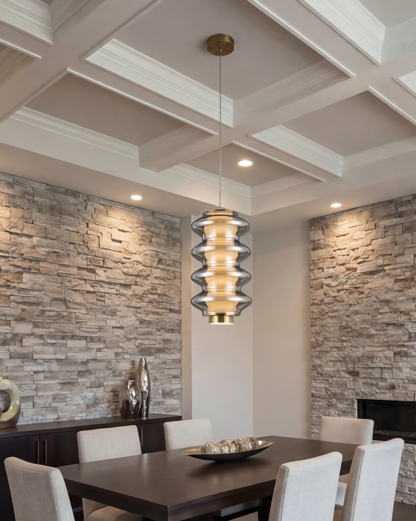 Ripple Glass Tower Pendant Light - Smoke