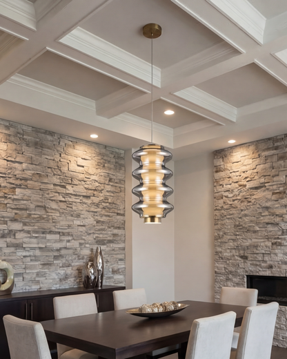 Ripple Glass Tower Pendant Light - Smoke