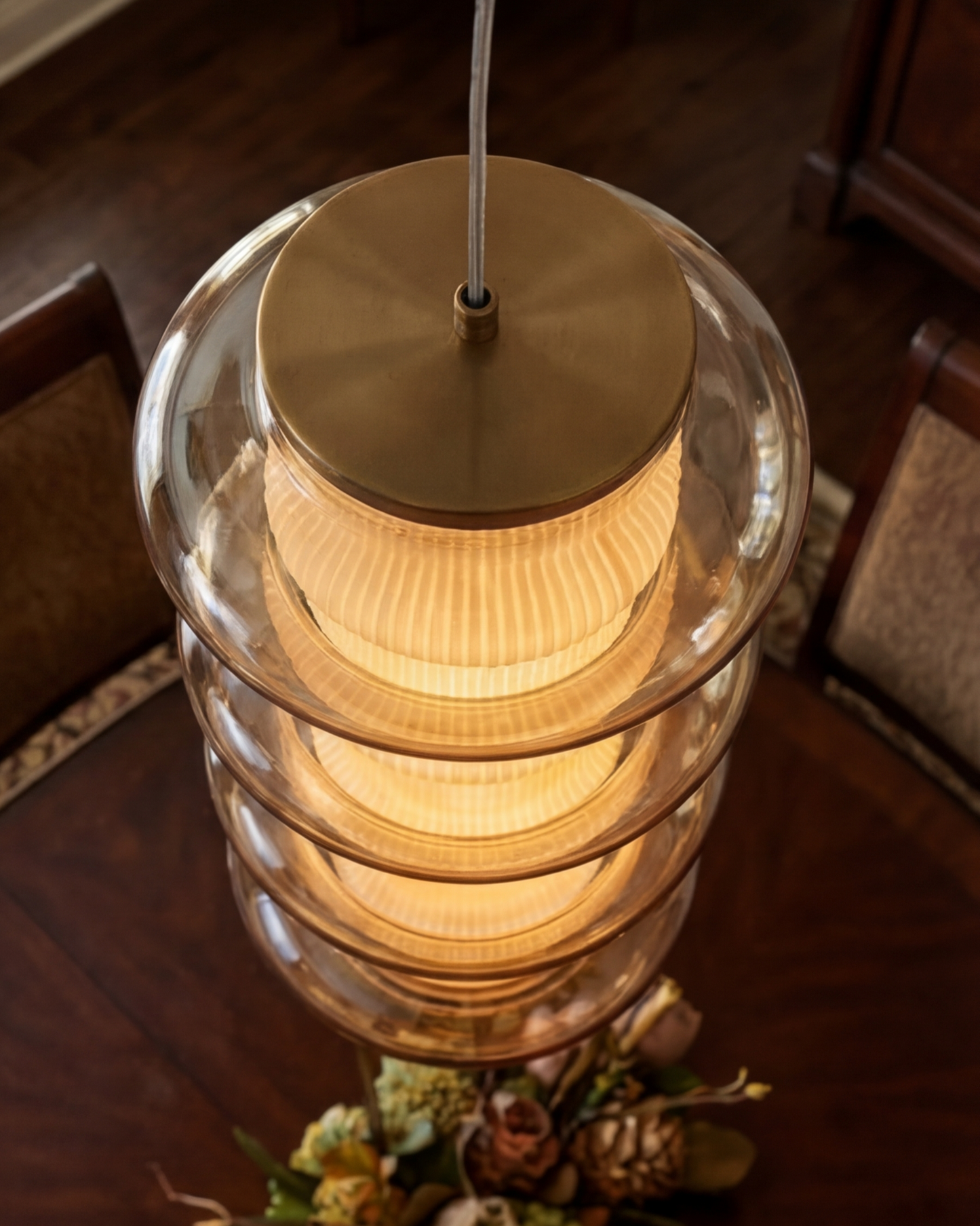 Ripple Glass Tower Pendant Light - Amber