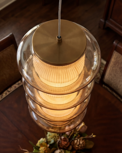 Ripple Glass Tower Pendant Light - Amber