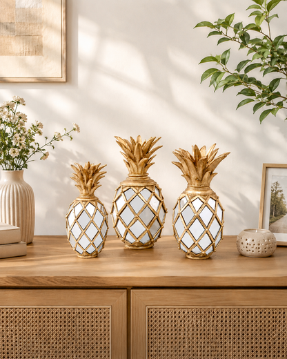 Golden Pineapple Mirror Table Décor - Set Of 3